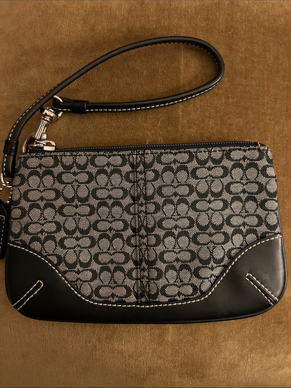 Coach Signature Wristlet in Black and Gray